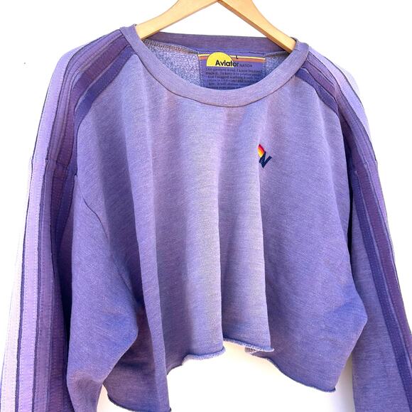 Aviator Nation Rugby Wide Leg Sweatpants Cropped Sweatshirt Large Faded Grape - Picture 8 of 16